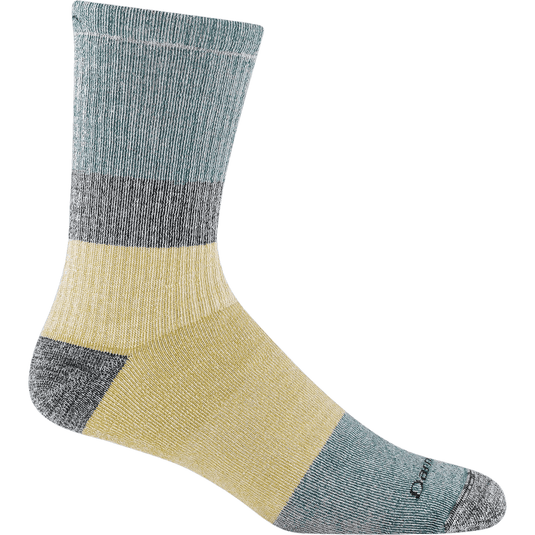Multicolored sock with gray, yellow, and blue gradient on a white background