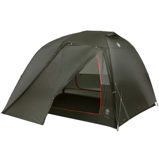 Green camping tent with a white background