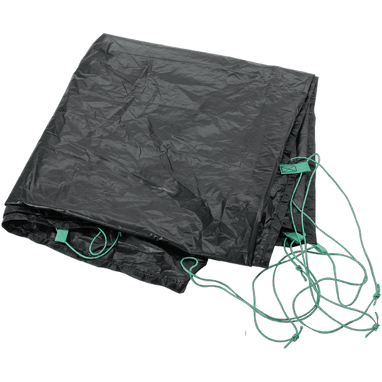 Gray tarp with green ropes on a white background