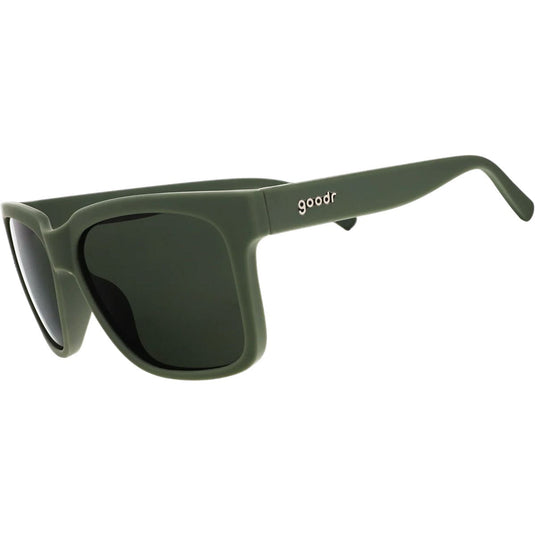 Green sunglasses with 'goodr' branding on a white background