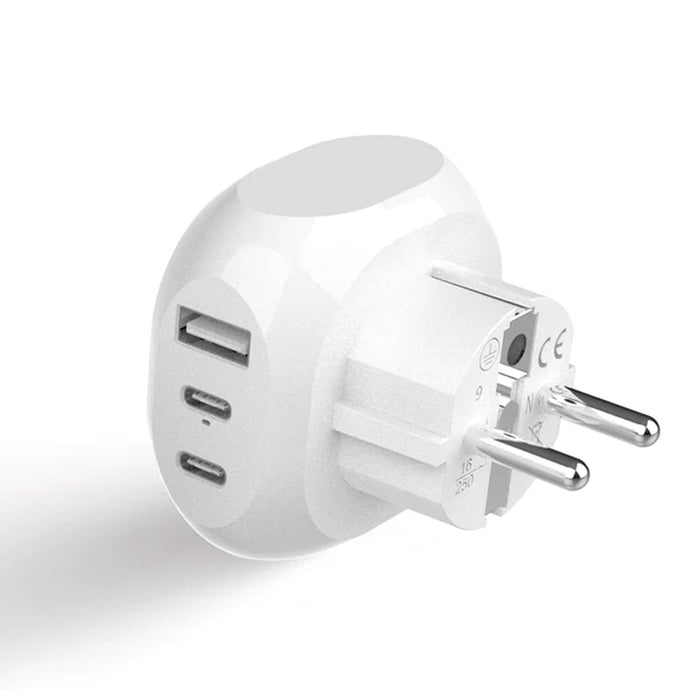 European Schuko Travel Plug Adapter - Type E/F - 5 in 1 - Ultra Compact