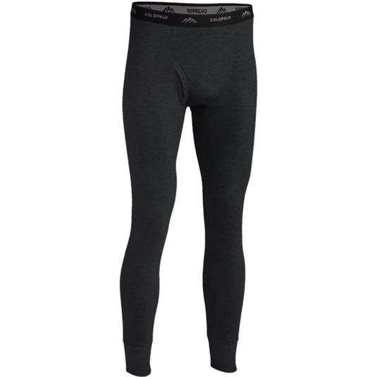 Black thermal leggings with brand logos on a white background