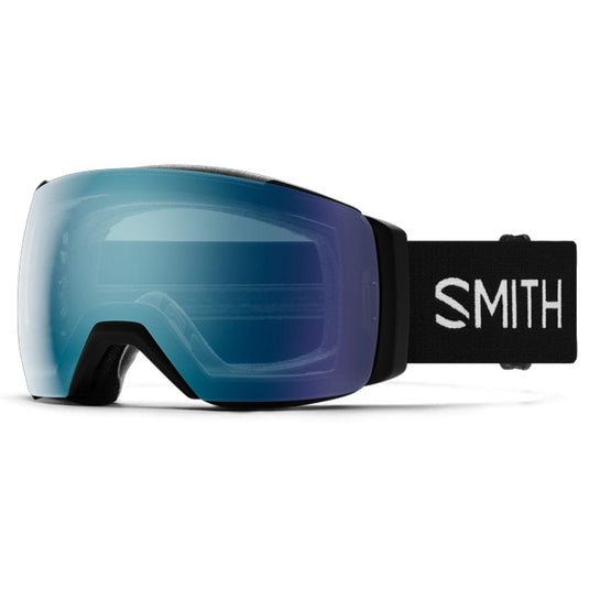 Smith snow goggles with blue lens on a white background