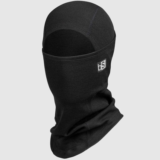Black balaclava with a brand logo on a light gray background