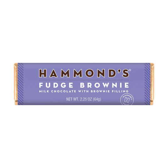 Hammond's Fudge Brownie chocolate bar packaging on a white background