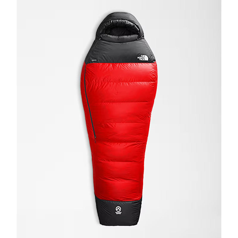 Load image into Gallery viewer, Red and black sleeping bag with The North Face logo on a light gray background
