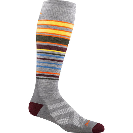 Gray sock with colorful stripes on a white background