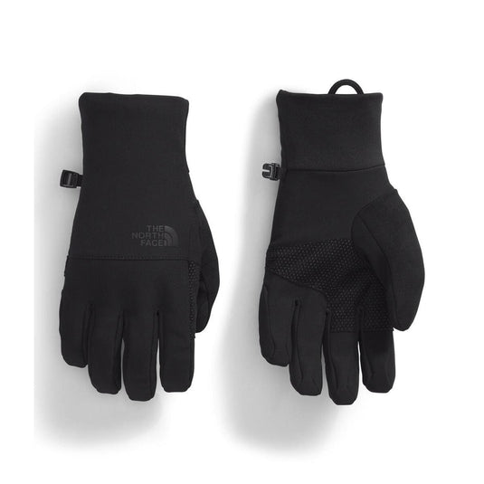 Black gloves with The North Face logo on a white background