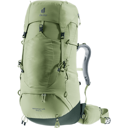 Green hiking backpack on a white background