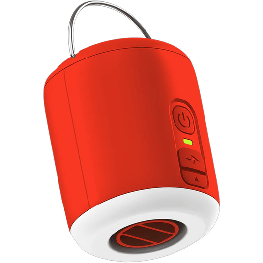 Red portable light with control buttons on a white background