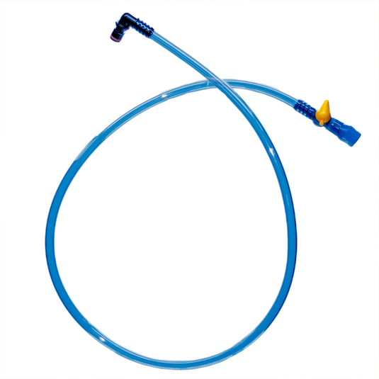 Blue plastic hose with connectors on a white background