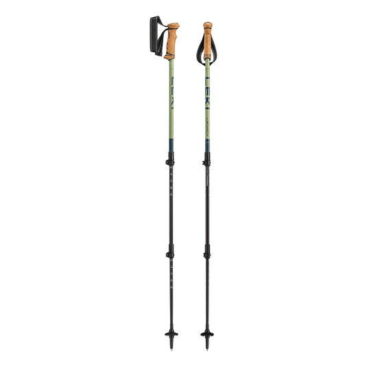 Two hiking poles with adjustable straps on a white background