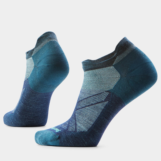 Pair of blue and gray socks on a light gray background