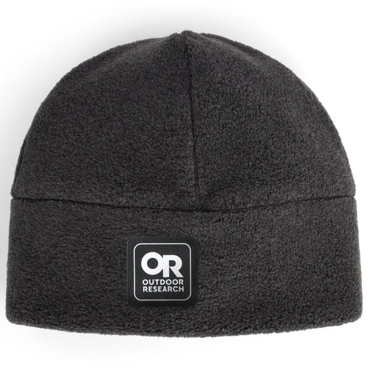 Black beanie with Outdoor Research logo on a white background