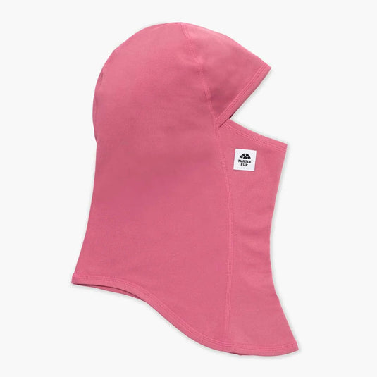 Pink hood with a brand logo on a white background