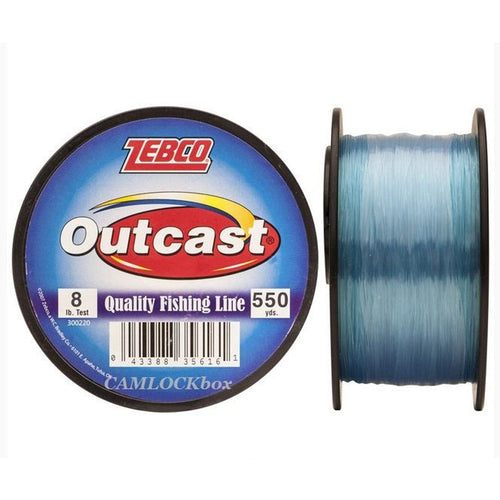 Zebco Outcast fishing line spool on a white background