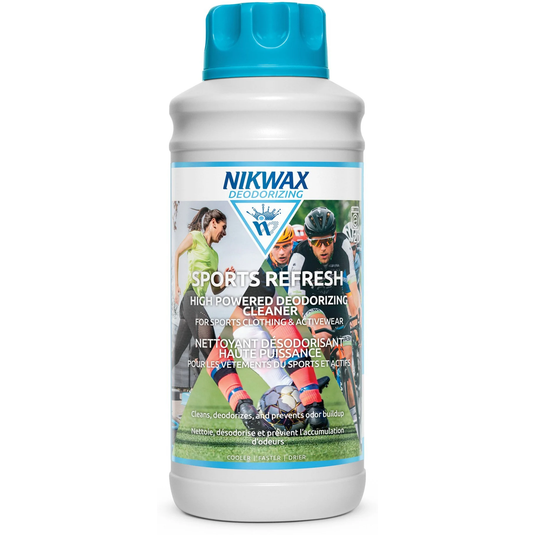 Nikwax Sports Refresh cleaner bottle on a white background