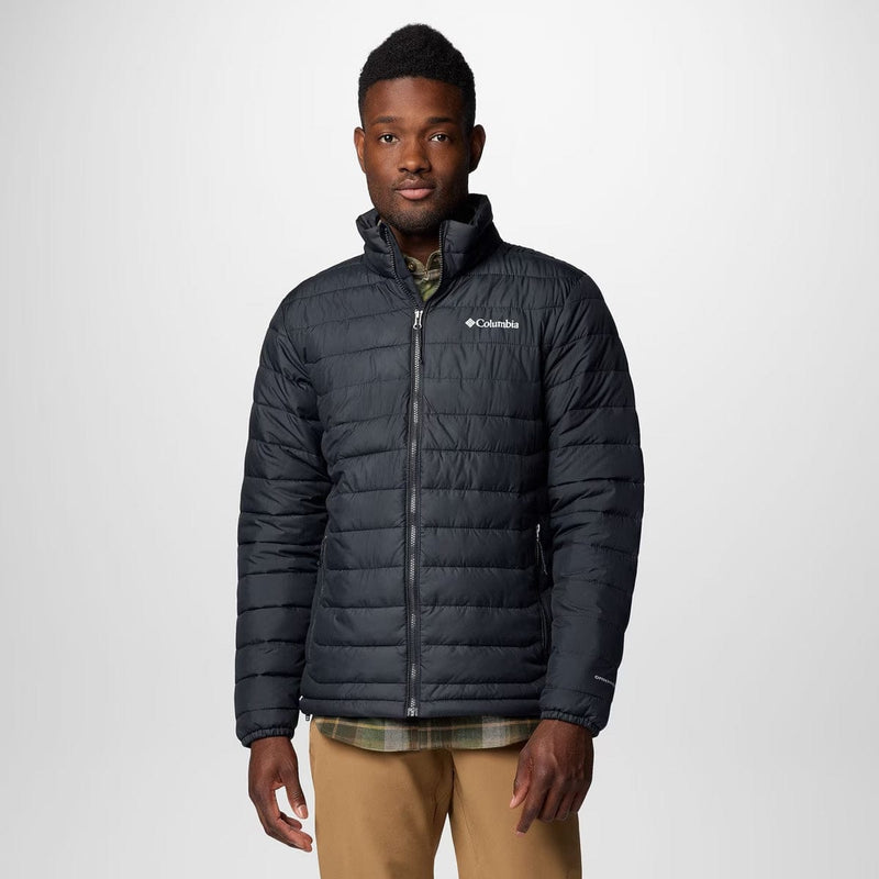 Load image into Gallery viewer, Man wearing a Columbia puffer jacket on a white background
