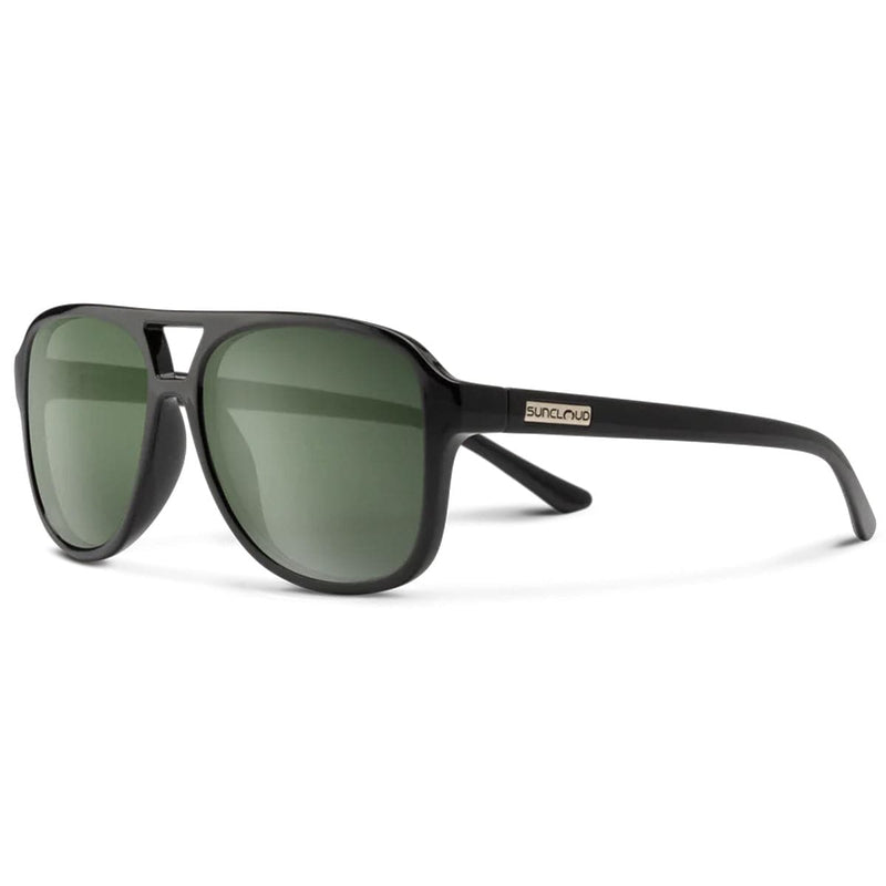 Load image into Gallery viewer, Sunglasses with black frame and green lenses on a white background
