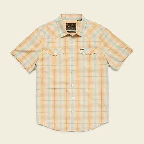 Plaid short-sleeve shirt on a beige background