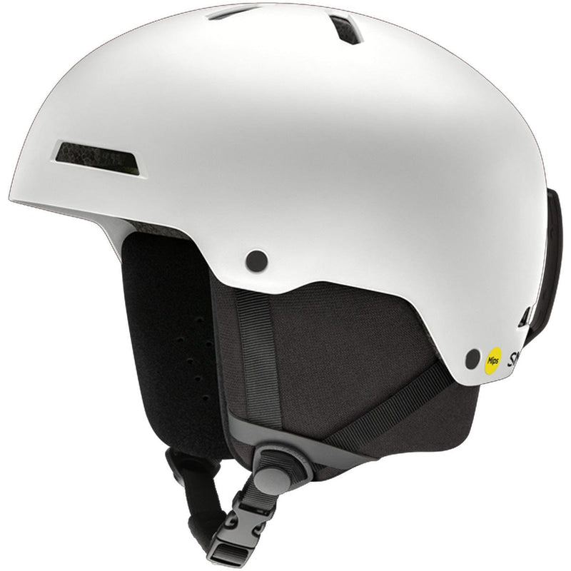 Load image into Gallery viewer, White helmet with black interior and chin strap on a white background
