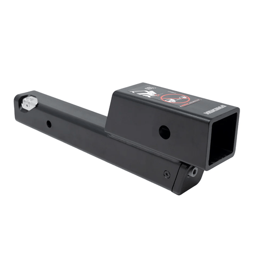 Black metal trailer hitch on a white background