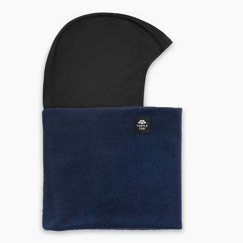 Black and navy balaclava with a brand logo on a white background