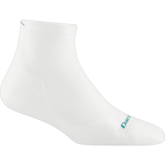 White ankle sock with a brand logo on a white background