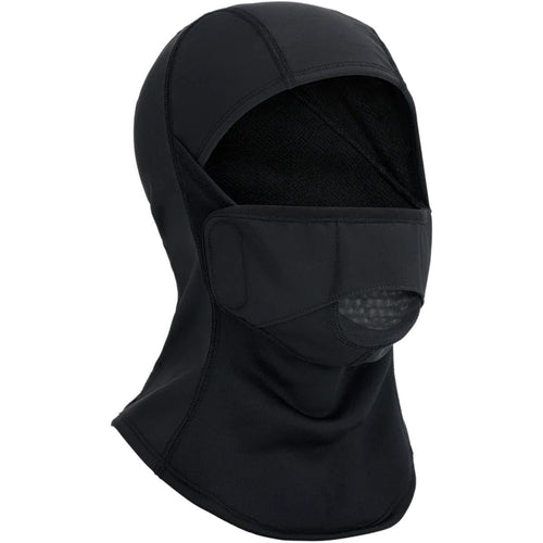 Black balaclava with a face mask on a white background