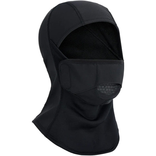 Black balaclava with a face mask on a white background