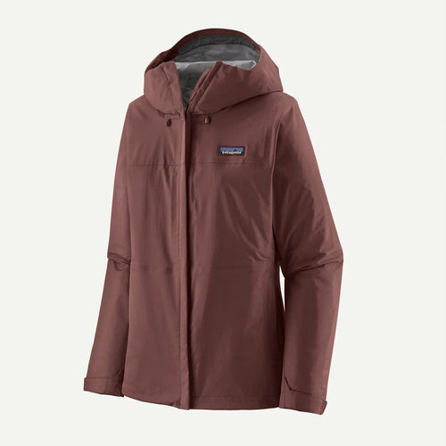 Brown rain jacket with a visible brand logo on a light gray background