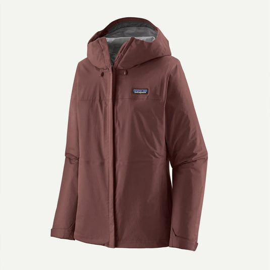 Brown rain jacket with a visible brand logo on a light gray background