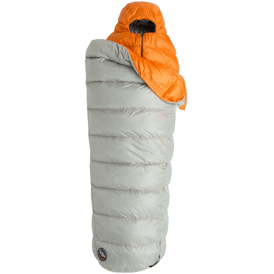 Sleeping bag with orange hood on a white background