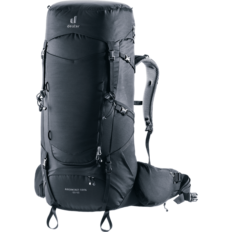 Load image into Gallery viewer, Black hiking backpack with visible brand logo on a white background
