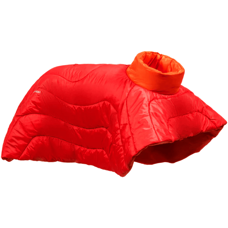 Load image into Gallery viewer, Red puffer jacket with orange interior on a white background
