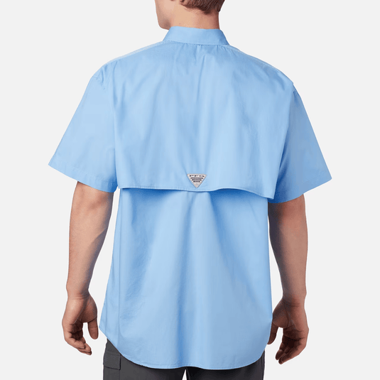 Light blue shirt worn by a person on a white background