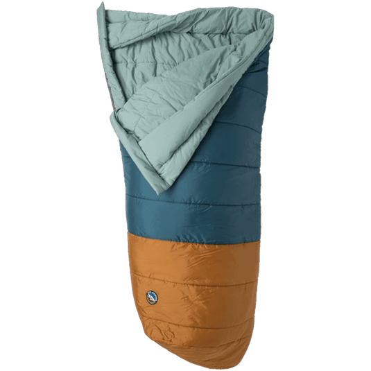 Multicolored sleeping bag with a visible brand logo on a white background