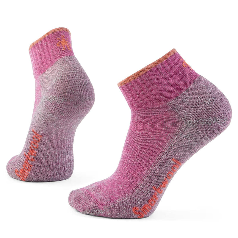 Load image into Gallery viewer, Pair of pink and gray socks with orange accents on a white background
