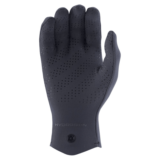 Black glove with textured palm on a white background