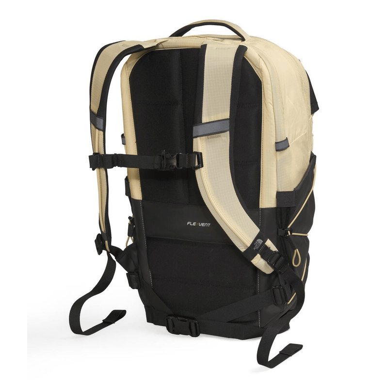 Load image into Gallery viewer, Beige and black backpack on a white background
