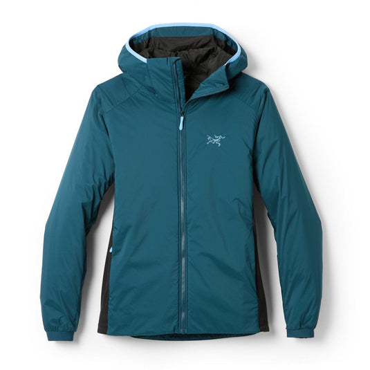 Teal jacket with a brand logo on a white background