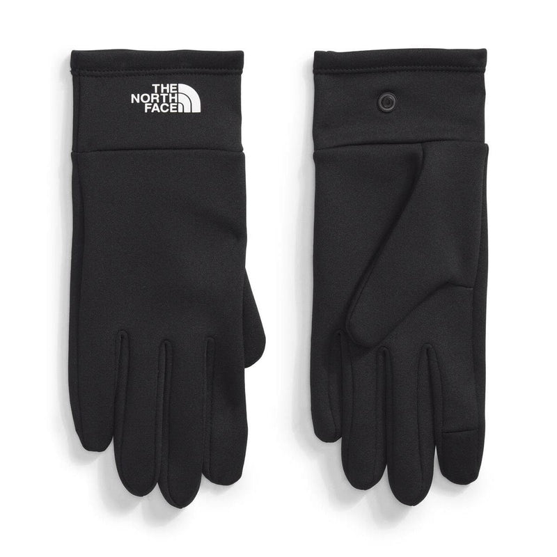Load image into Gallery viewer, Black gloves with The North Face logo on a white background
