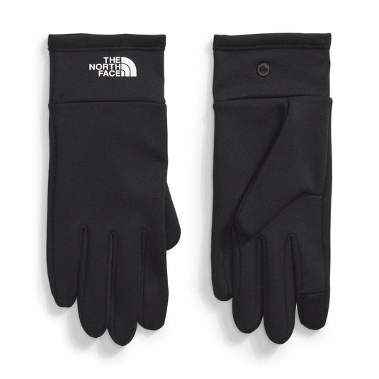 Black gloves with The North Face logo on a white background