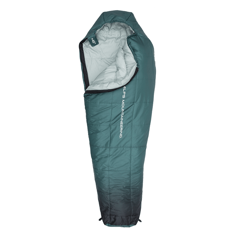 Load image into Gallery viewer, Green sleeping bag with white interior on a white background
