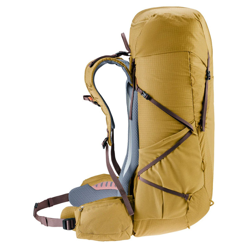 Load image into Gallery viewer, Yellow hiking backpack with multiple compartments and straps on a white background
