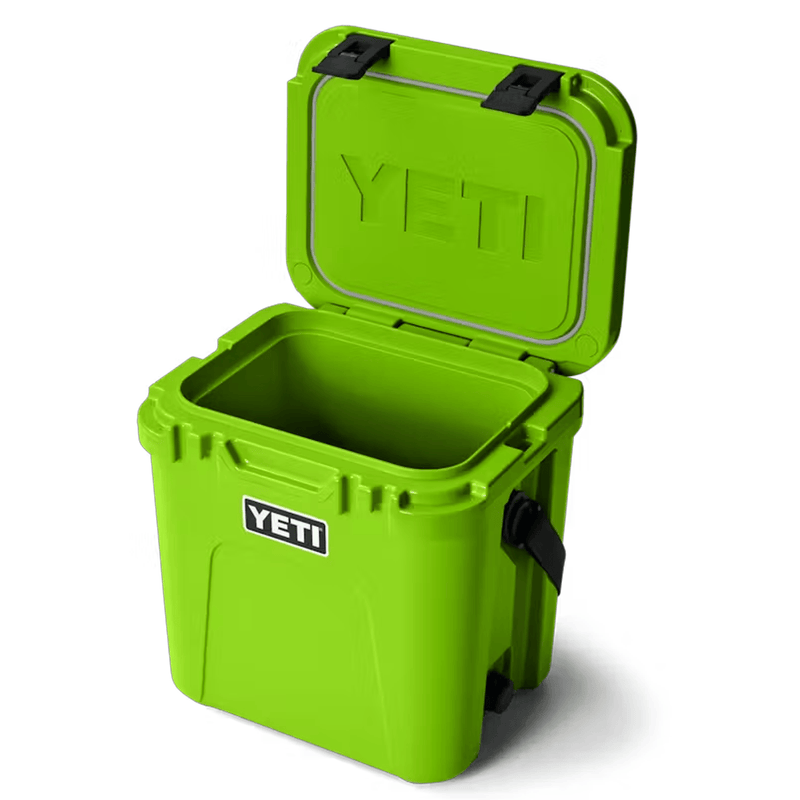 Load image into Gallery viewer, Green YETI cooler with open lid on a white background
