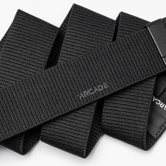 Black woven straps with 'Arcade' branding on a white background