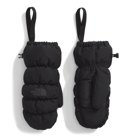 Black mittens with The North Face logo on a white background