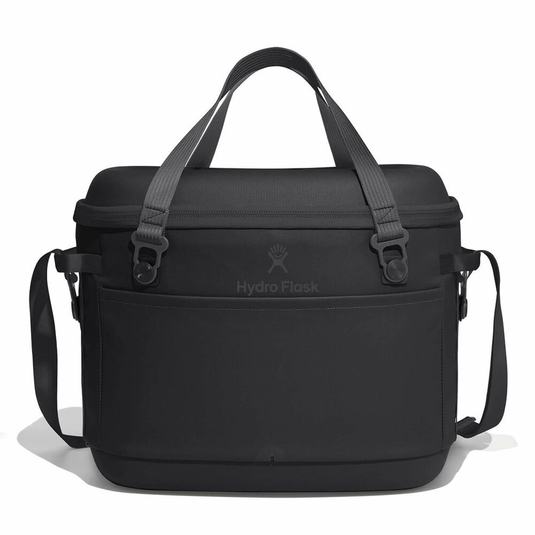 Black cooler bag with Hydro Flask logo on a white background