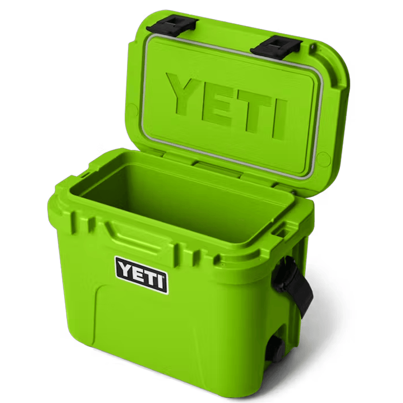 Load image into Gallery viewer, Green YETI cooler with open lid on a white background
